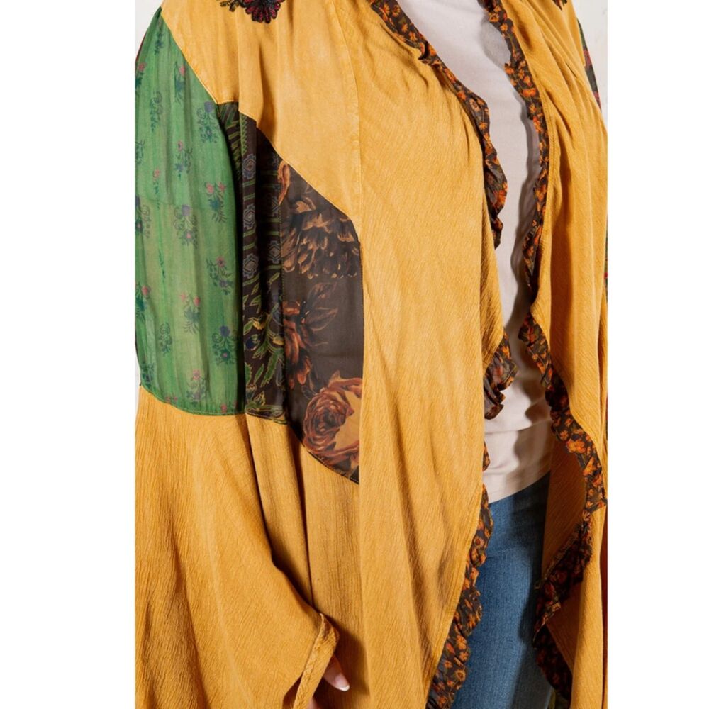 Young Threads Rustic Boho Patchwork Ruffle Open Front Kimono Size 3X - Picture 2 of 5